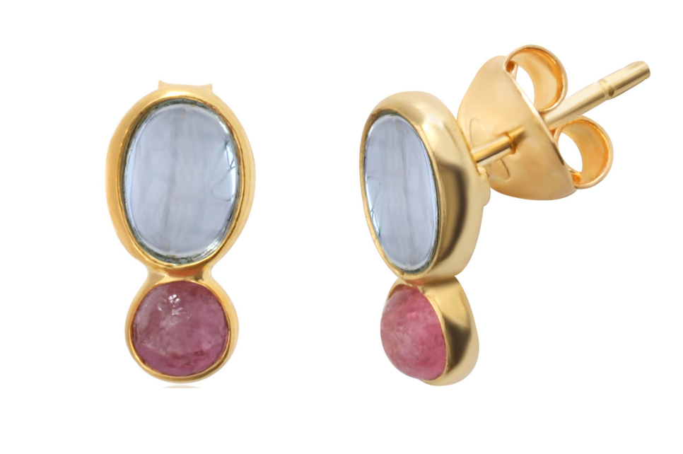 Aisla Blue Topaz & Pink Tourmaline Stud Earrings