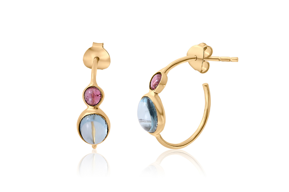 Aisla Blue Topaz & Pink Tourmaline Hoop Earrings