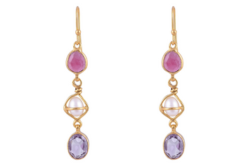 Anna Ruby, Pearl & Amethyst Earrings