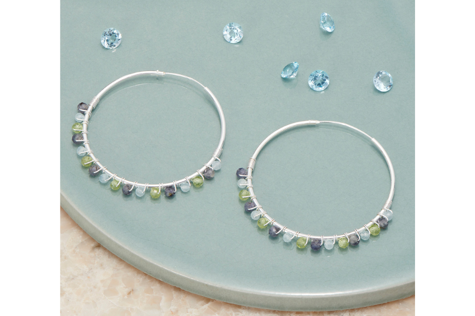 Adore Aquamarine, Iolite & Peridot Silver Hoops