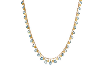 Aquamarine & Disc Charm Fine Gold Necklace