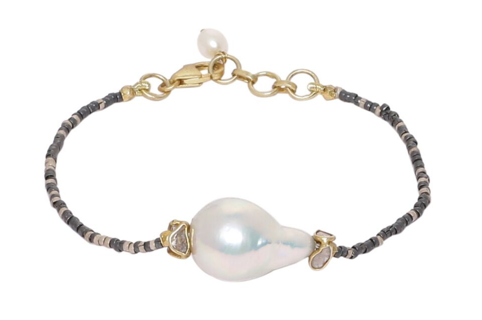 Baroque Pearl & Diamond Slice Bead Bracelet