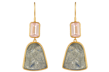 Carved Labradorite & Rose Quartz Double Drop Earrings