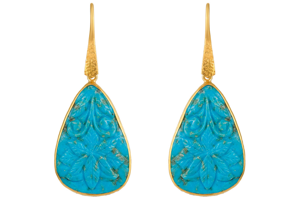 Carved Iranian Turquoise Earrings