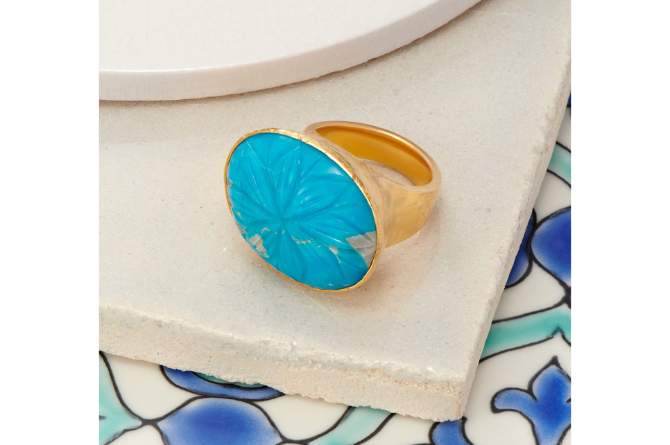 Carved Iranian Turquoise Ring