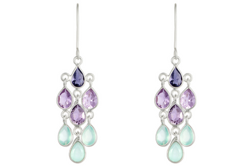 Cascade Iolite, Amethyst & Chalcedony Silver Earrings