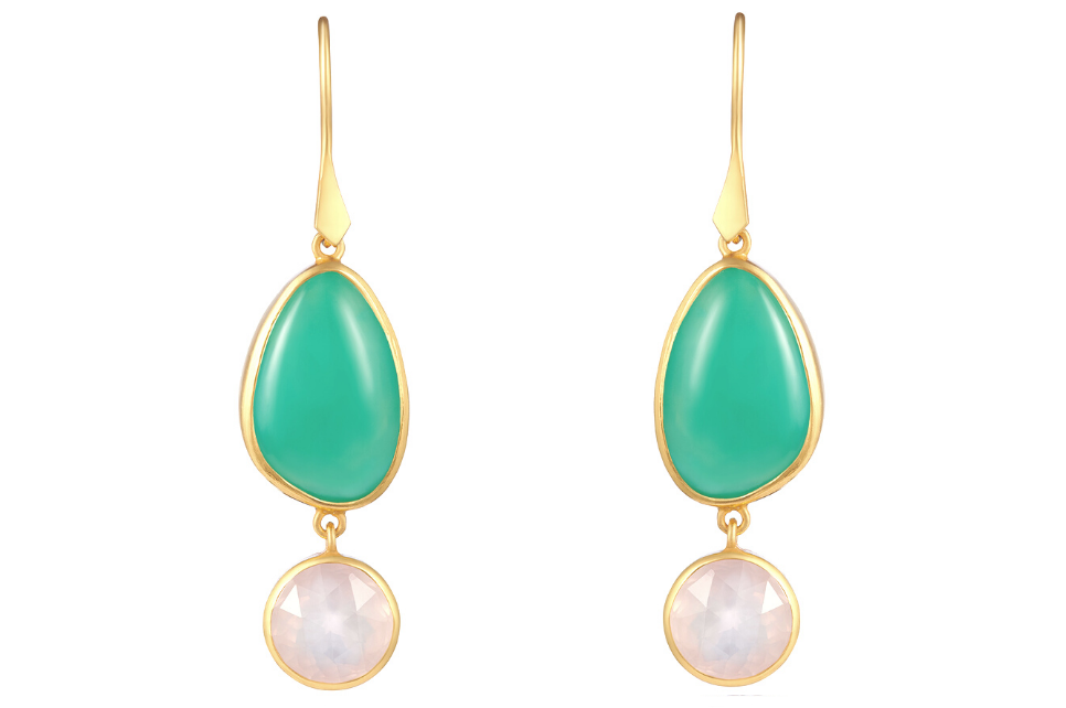 Chrysoprase And Rose Quartz Double Drop Earrings