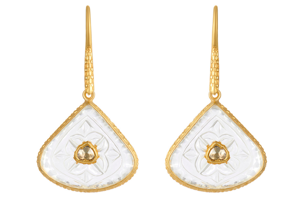 Carved Crystal & Polki Diamond Earrings