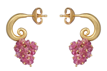 Luisa Fine Gold Curly Hoop Earrings With Pink Tourmaline