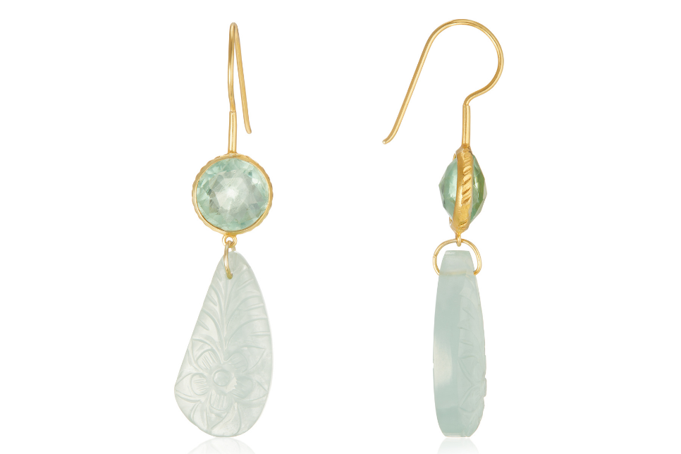 Daydream Fluorite & Carved Aquamarine Double Drop Earrings