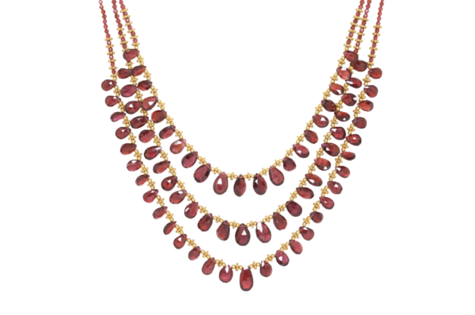 Diva Garnet Three Line Beaded Necklace