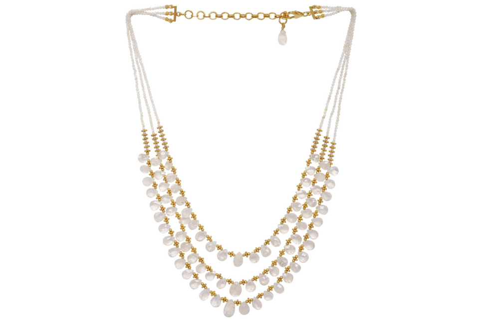Diva Moonstone Three Line Beaded Necklace