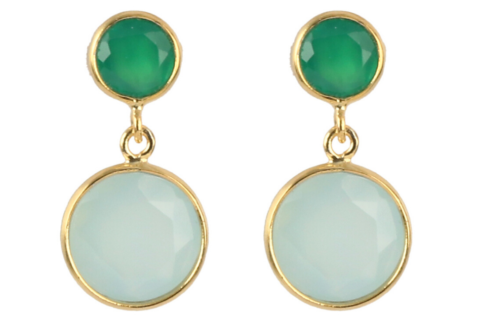 Dotty Green Onyx & Chalcedony Earrings