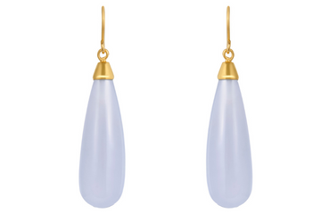 Chalcedony Long Cabochon Gemstone Earrings