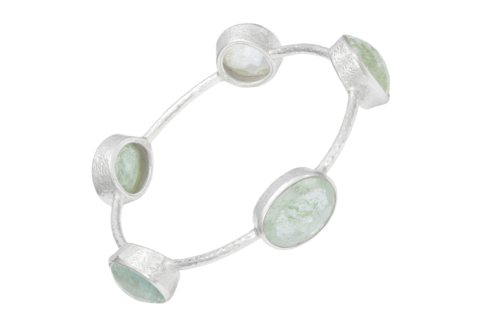 Pebble Aquamarine Silver Bangle