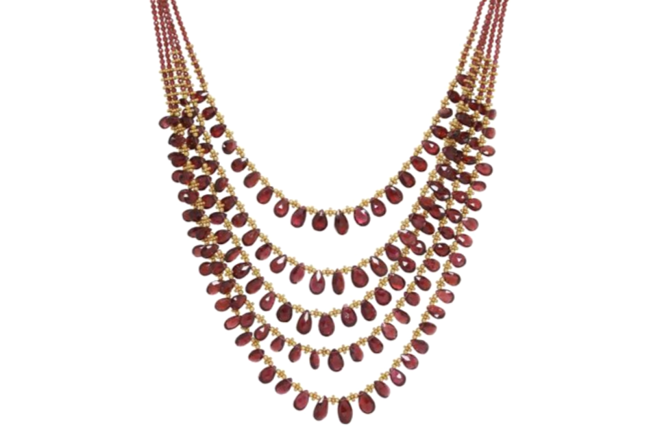 Diva Garnet Five Line Beaded Necklace
