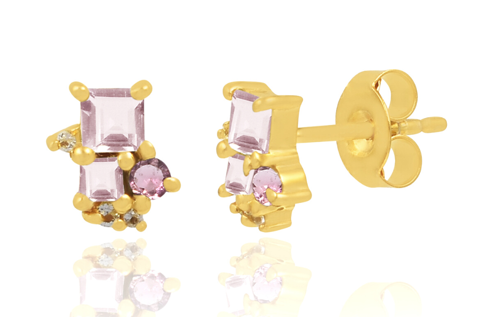 Florence Rose Quartz & Tourmaline Stud Earrings