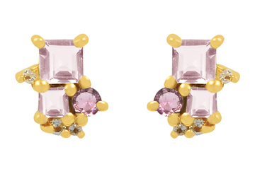 Florence Rose Quartz & Tourmaline Stud Earrings