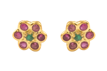  Emerald & Ruby Stud Earrings