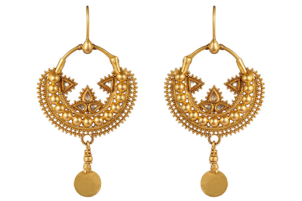 Granulation Work & Polki Diamond Fine Gold Earrings