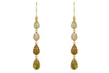 Carved Green Tourmaline Leaf Earrings