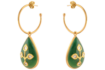 Green Onyx & Diamond Jadau Earrings