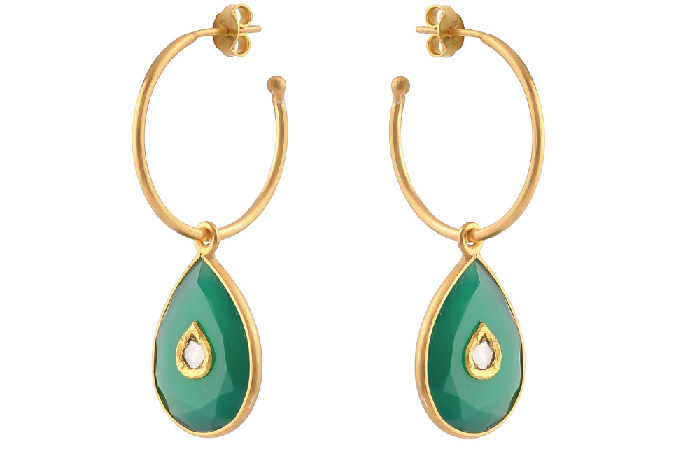 Green Onyx & Diamond Jadau Earrings