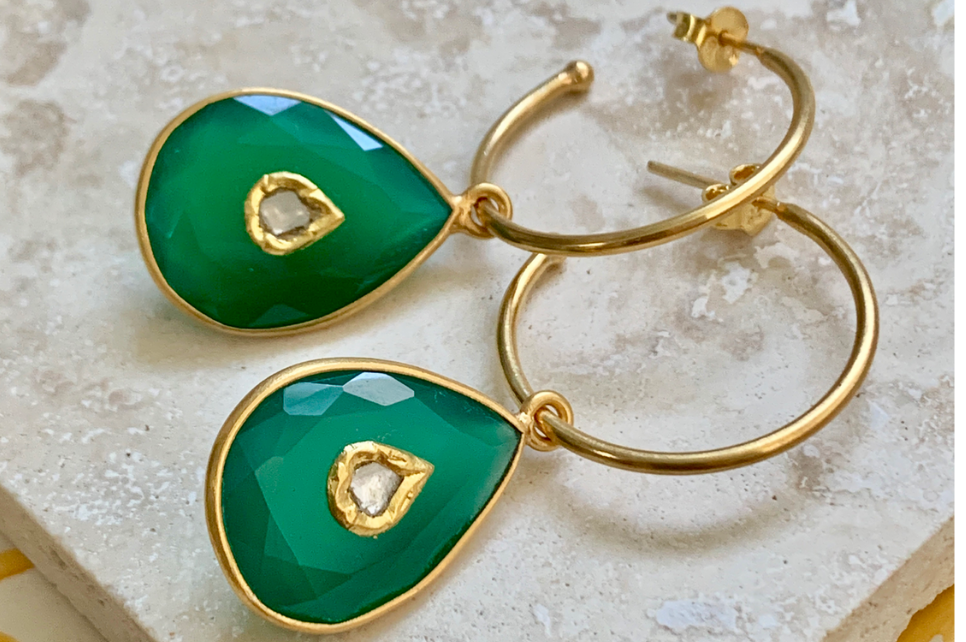 Green Onyx & Diamond Jadau Earrings