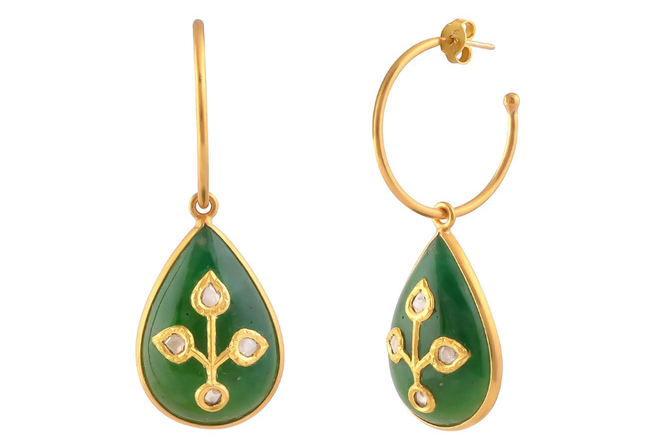 Green Onyx & Diamond Jadau Earrings