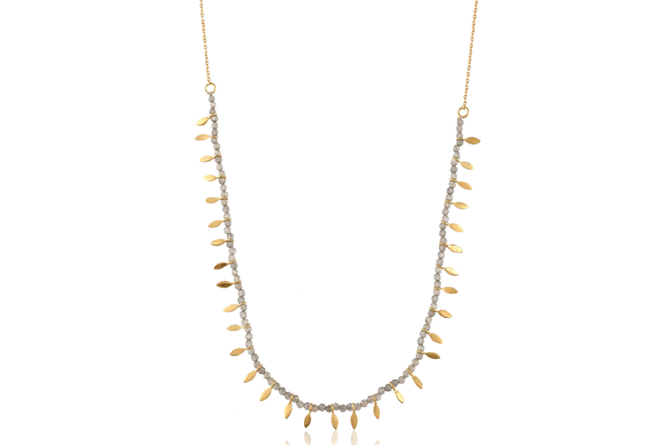 Labradorite Leaf Charm Necklace