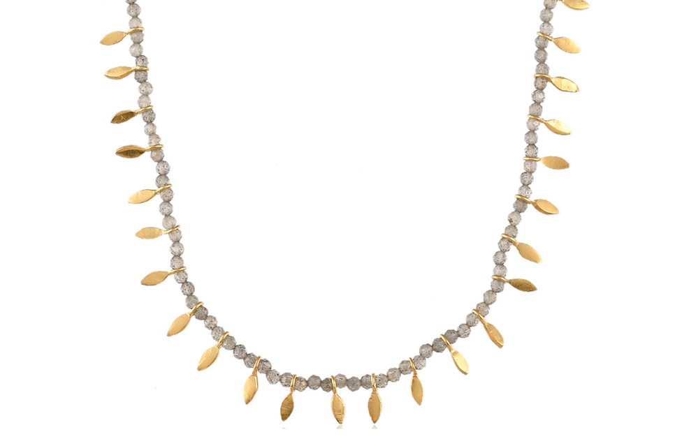 Labradorite Leaf Charm Necklace