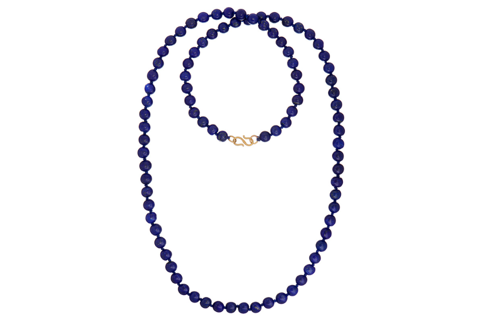 Long Lapis Lazuli Knotted Bead Necklace 