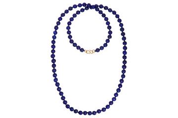 Long Lapis Lazuli Knotted Bead Necklace 