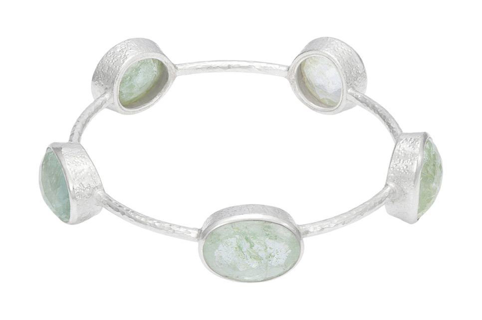 Pebble Aquamarine Silver Bangle