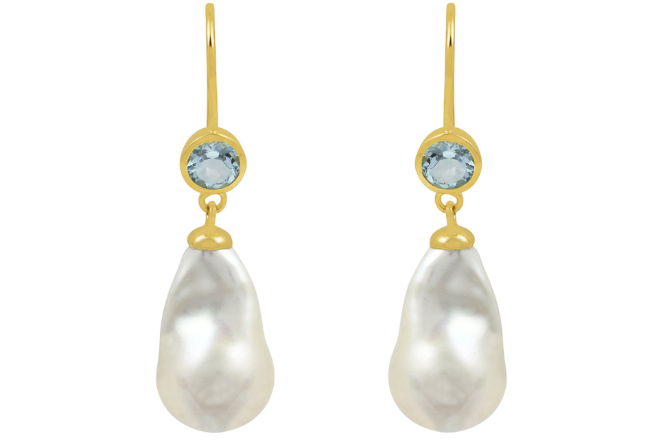 Mona Baroque Pearl and Blue Topaz Earrings