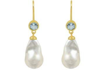 Mona Baroque Pearl and Blue Topaz Earrings