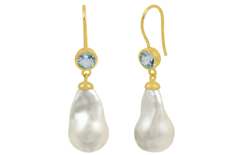 Mona Baroque Pearl and Blue Topaz Earrings