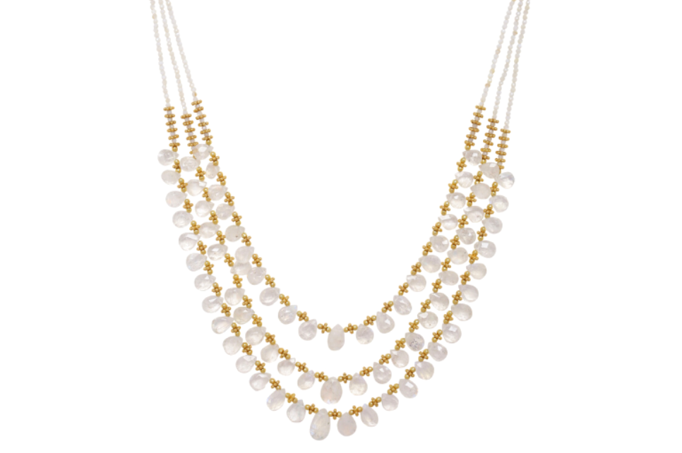 Diva Moonstone Three Line Beaded Necklace