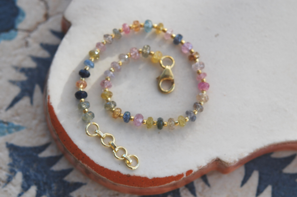 Multi Coloured Sapphire Bead Bracelet