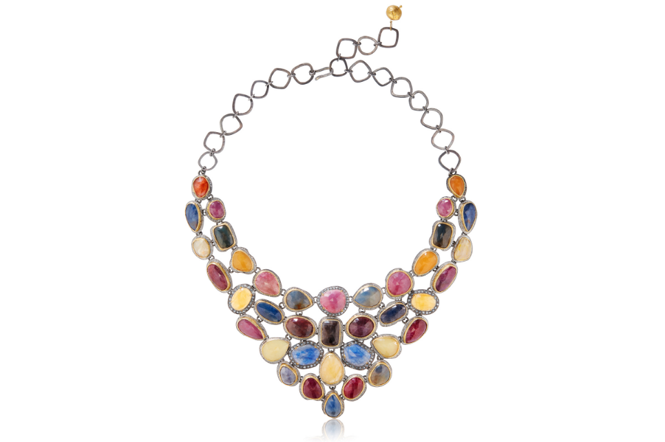 Sapphire & Grey Diamond Bib Necklace