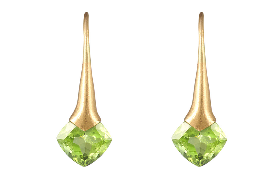 Peridot Flower Bud Fine Gold Earrings