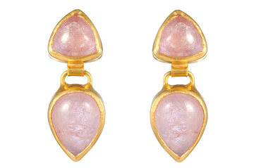 Pink Tourmaline Cabochon Fine Gold Earrings