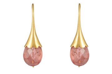 Pink Tourmaline Flower Bud Fine Gold Earrings