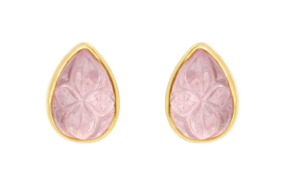 Carved Pink Tourmaline Stud Earrings
