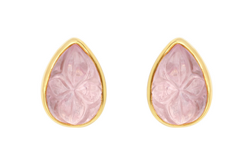 Carved Pink Tourmaline Stud Earrings