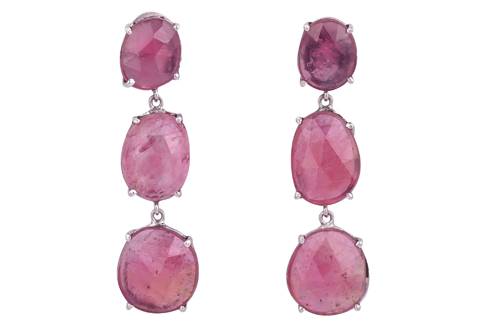Triple Stone Pink Tourmaline Earrings