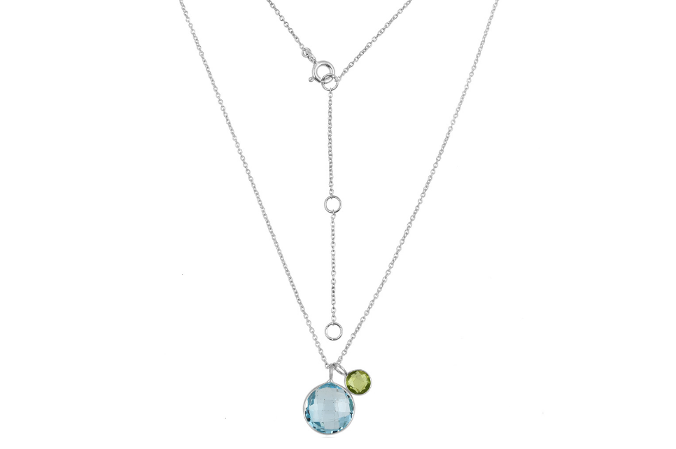 Polka Dot Blue Topaz & Peridot Silver Necklace