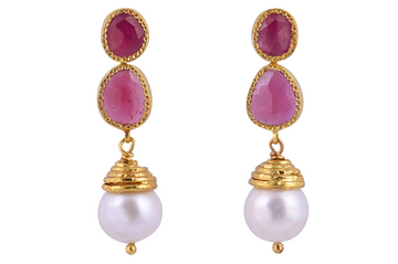 Poppy Ruby & Pearl Double Drop Earrings