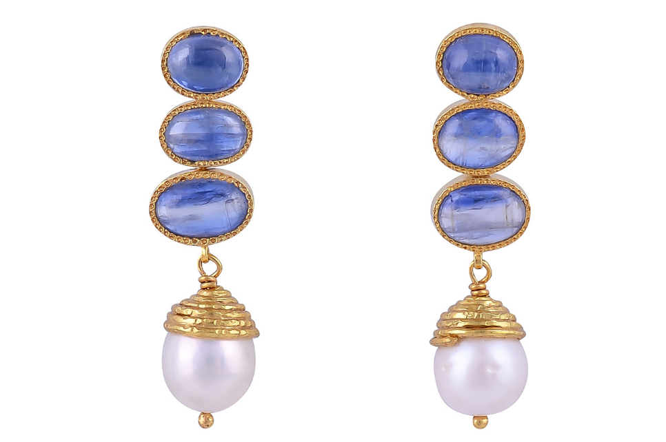 Poppy Kyanite Triple Drop & Pearl Earrings