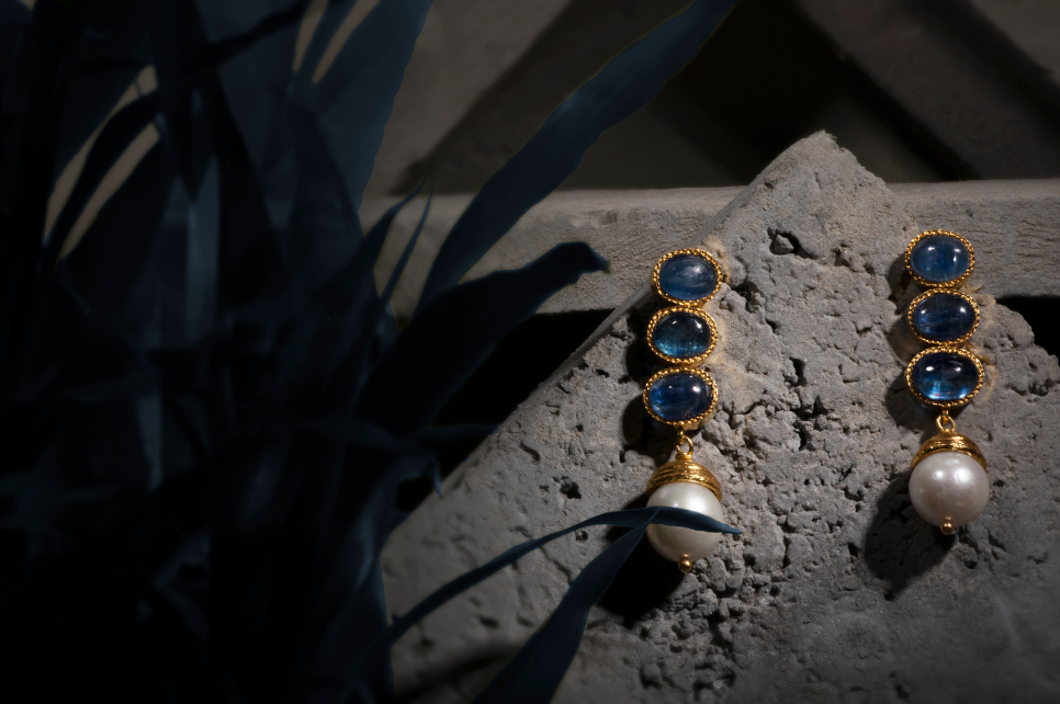 Poppy Kyanite Triple Drop & Pearl Earrings
